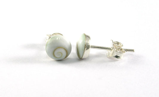 6mm Natural Shiva Eye Shell with 925 Sterling Silver Post Stud Earrings