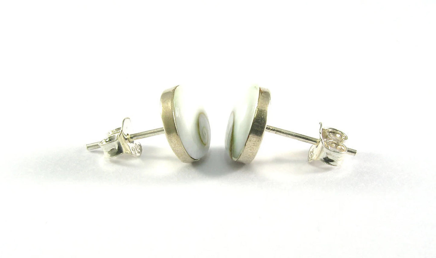 Sterling Silver Shiva Eye Shell Stud Earrings 8mm Cabochon