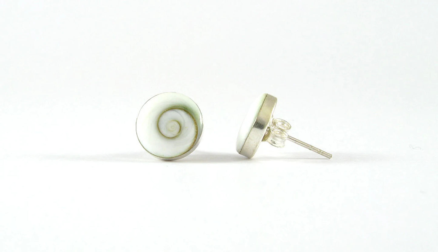 10mm Natural Shiva Eye Shell with 925 Sterling Silver Post Stud Earrings