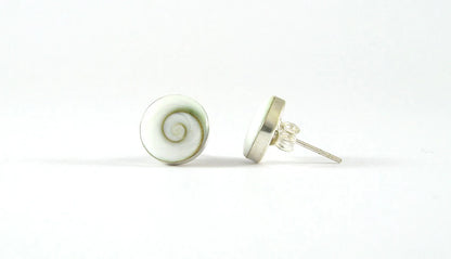 10mm Natural Shiva Eye Shell with 925 Sterling Silver Post Stud Earrings