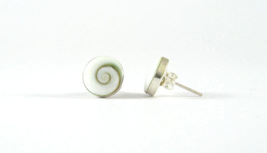 10mm Natural Shiva Eye Shell with 925 Sterling Silver Post Stud Earrings