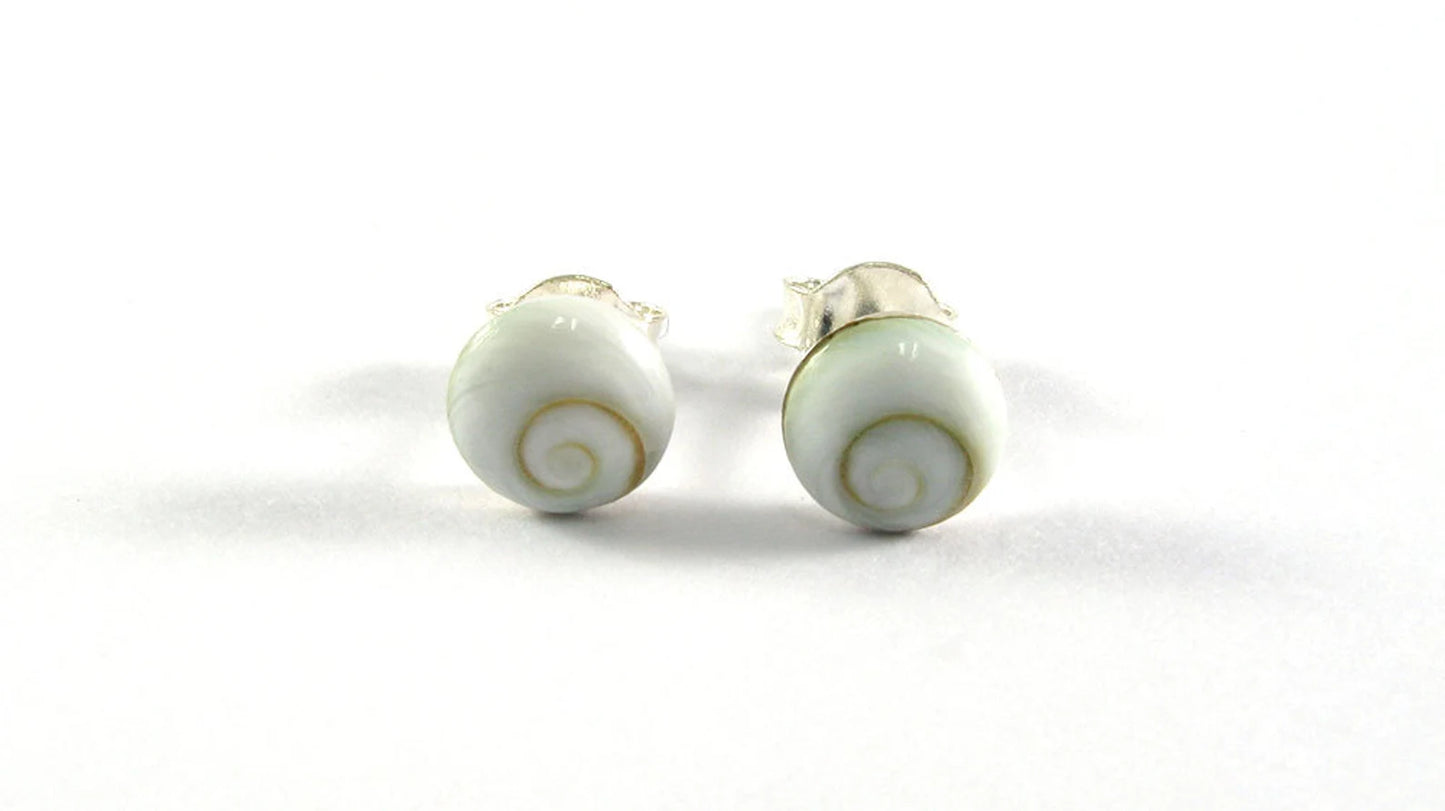 6mm Natural Shiva Eye Shell with 925 Sterling Silver Post Stud Earrings