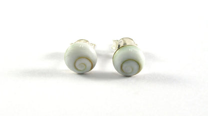 6mm Natural Shiva Eye Shell with 925 Sterling Silver Post Stud Earrings
