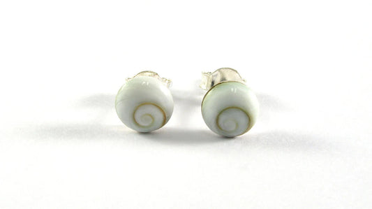 6mm Natural Shiva Eye Shell with 925 Sterling Silver Post Stud Earrings