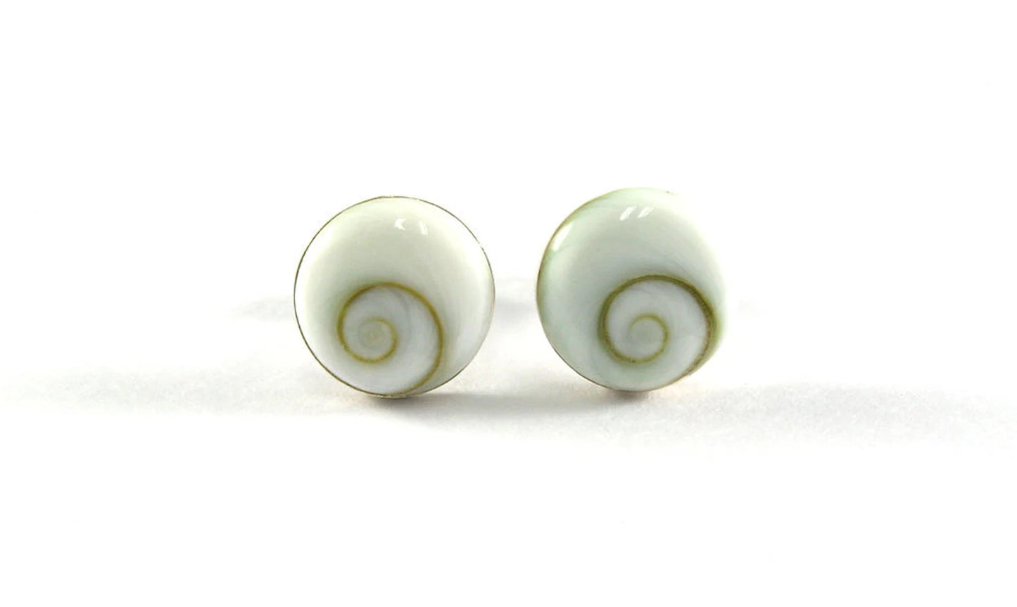 Sterling Silver Shiva Eye Shell Stud Earrings 8mm Cabochon