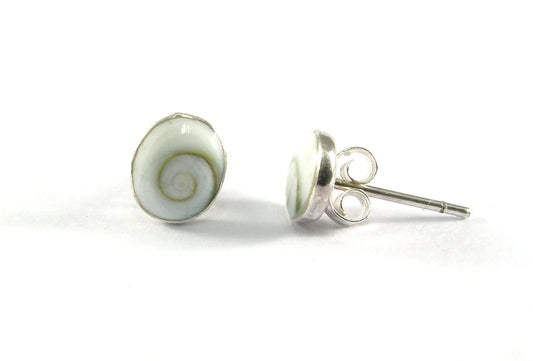 Oval Shiva Eye Shell Sterling Silver Stud Earrings 6x8mm