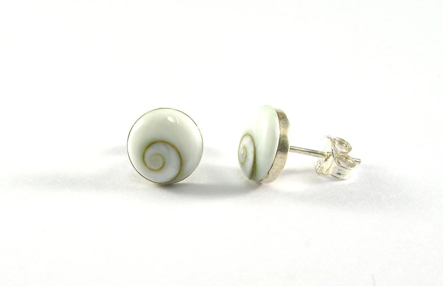 Sterling Silver Shiva Eye Shell Stud Earrings 8mm Cabochon