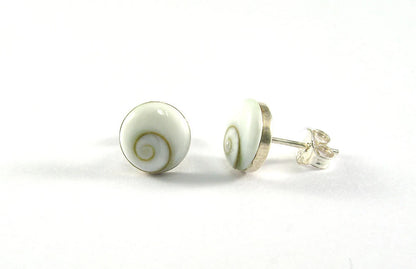 Sterling Silver Shiva Eye Shell Stud Earrings 8mm Cabochon