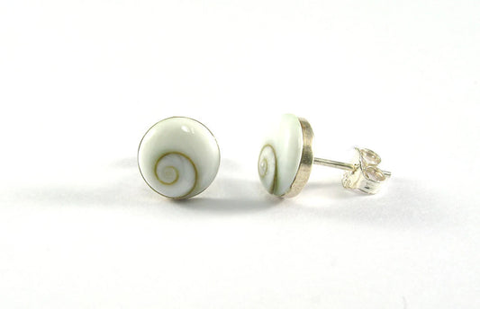 Sterling Silver Shiva Eye Shell Stud Earrings 8mm Cabochon