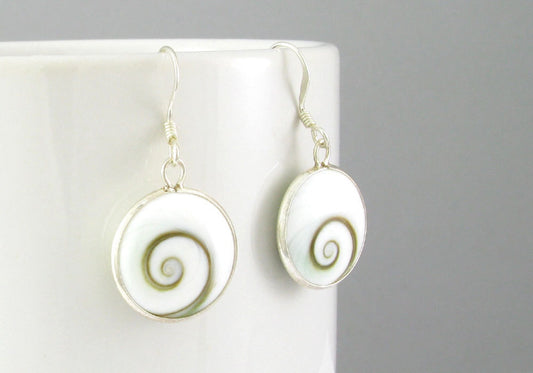 Round Shiva Eye Shell with 925 Sterling Silver Hook Earring 15mm