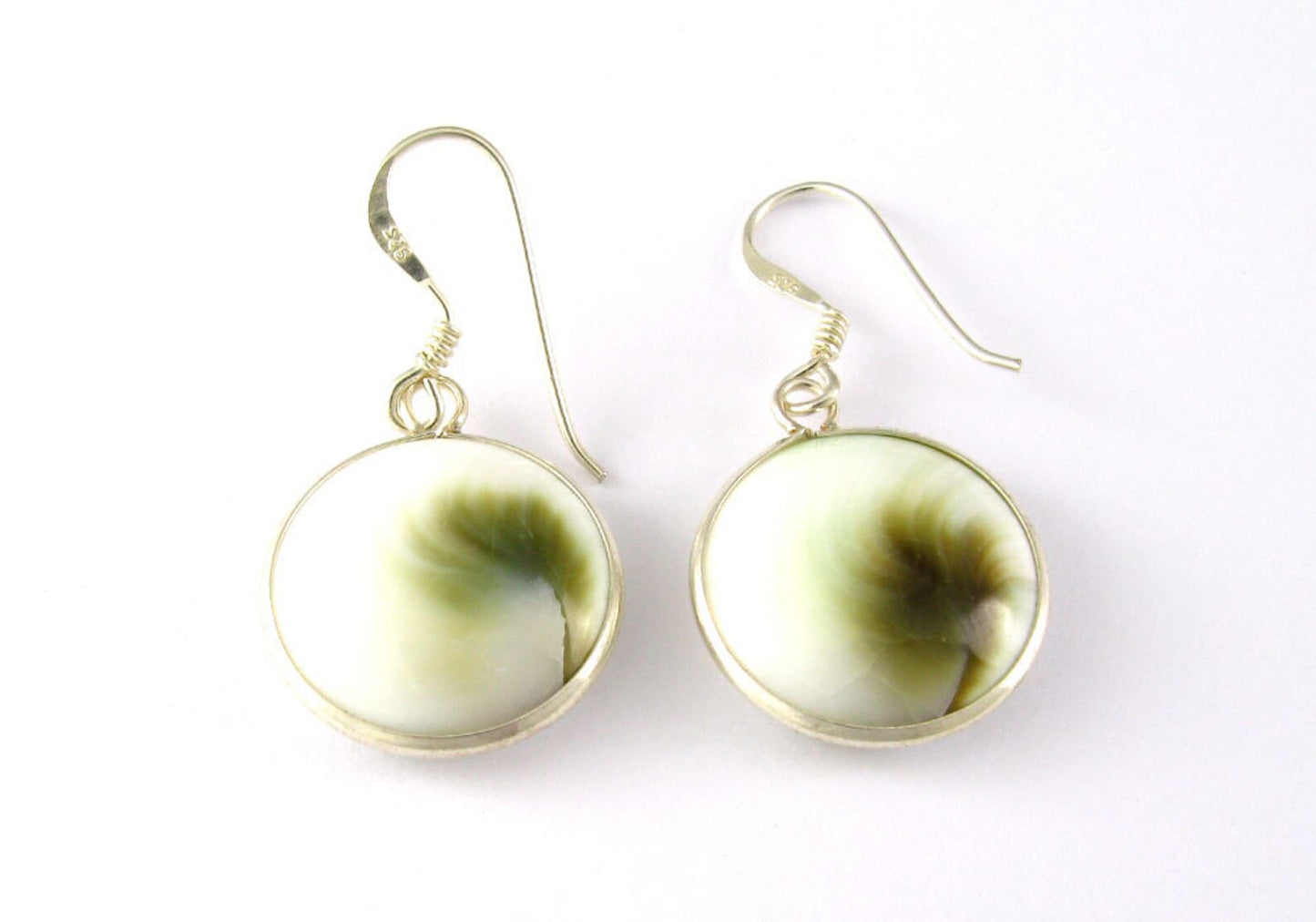Round Shiva Eye Shell with 925 Sterling Silver Hook Earring 15mm