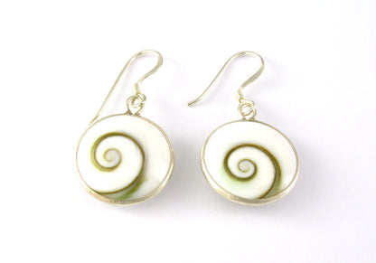 Round Shiva Eye Shell with 925 Sterling Silver Hook Earring 15mm