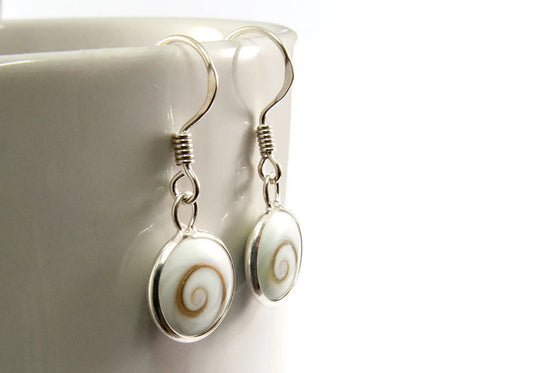 Round Shiva Eye Shell 925 Sterling Silver Hook Earring 10mm