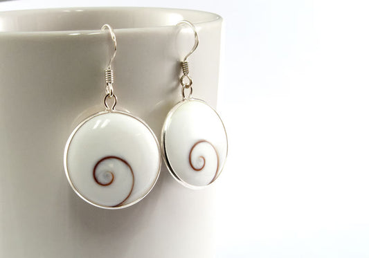 Round Shiva Eye Shell with 925 Sterling Silver Hook Earring 20mm