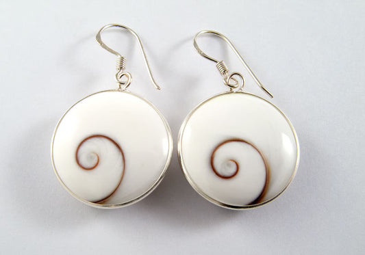 Round Shiva Eye Shell with 925 Sterling Silver Hook Earring 20mm
