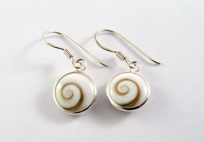 Round Shiva Eye Shell 925 Sterling Silver Hook Earring 10mm