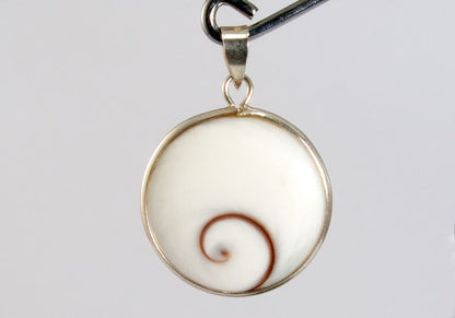 Round Shiva Eye Shell with 925 Sterling Silver Bail Pendant 12mm