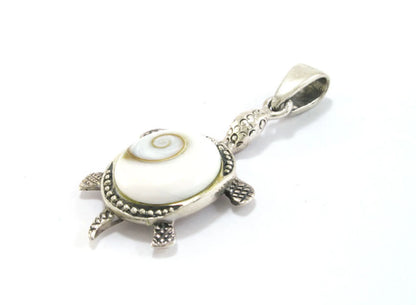 Silver Pendant Turtle Shape with Shiva Eye Shell